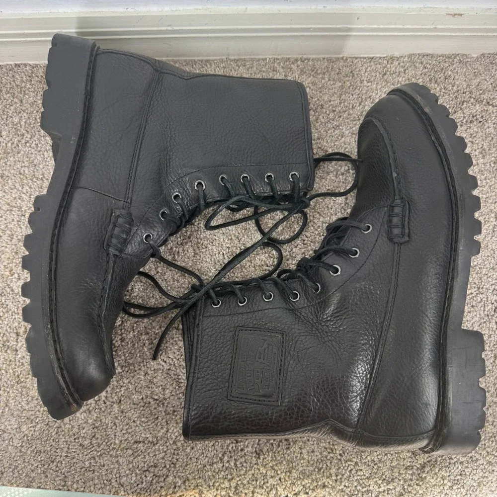 Polo Ralph Lauren Ranger Black Tumbled Leather Moc Toe Lug Sole Boots Mens 10.5D